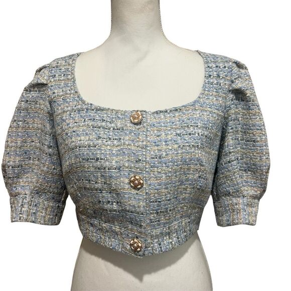 Endless Rose Anthropologie Puff Sleeve Tweed Crop Top size small women's - Picture 2 of 11